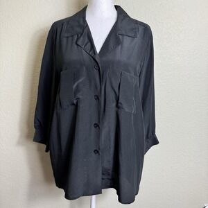 VTG Dana Alexander Women's Top Black Blouse Size 10 3/4 Sleeve  Pockets
